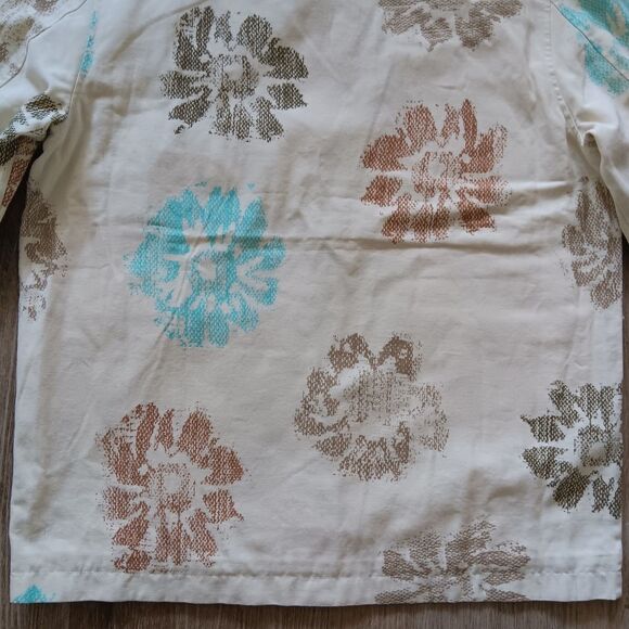 Denim Coat Jacket Women Medium Organic Cotton Zip Front Pockets Cream Floral NWT - Picture 12 of 15